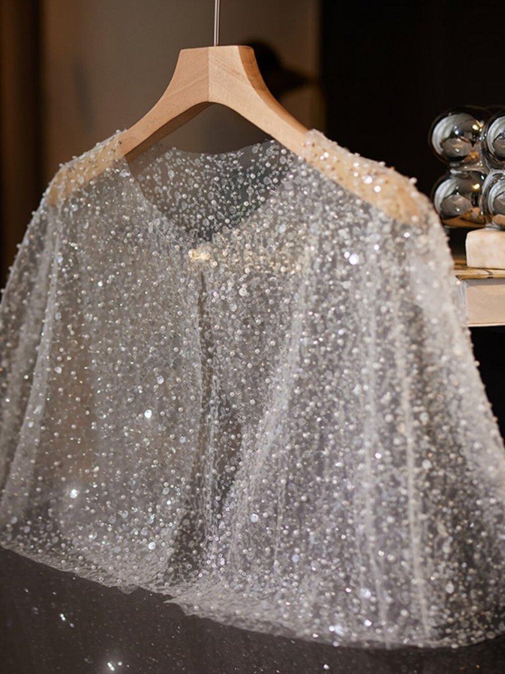 Handmade lace beaded cape shawl, versatile fashion poncho for dresses and qipaos